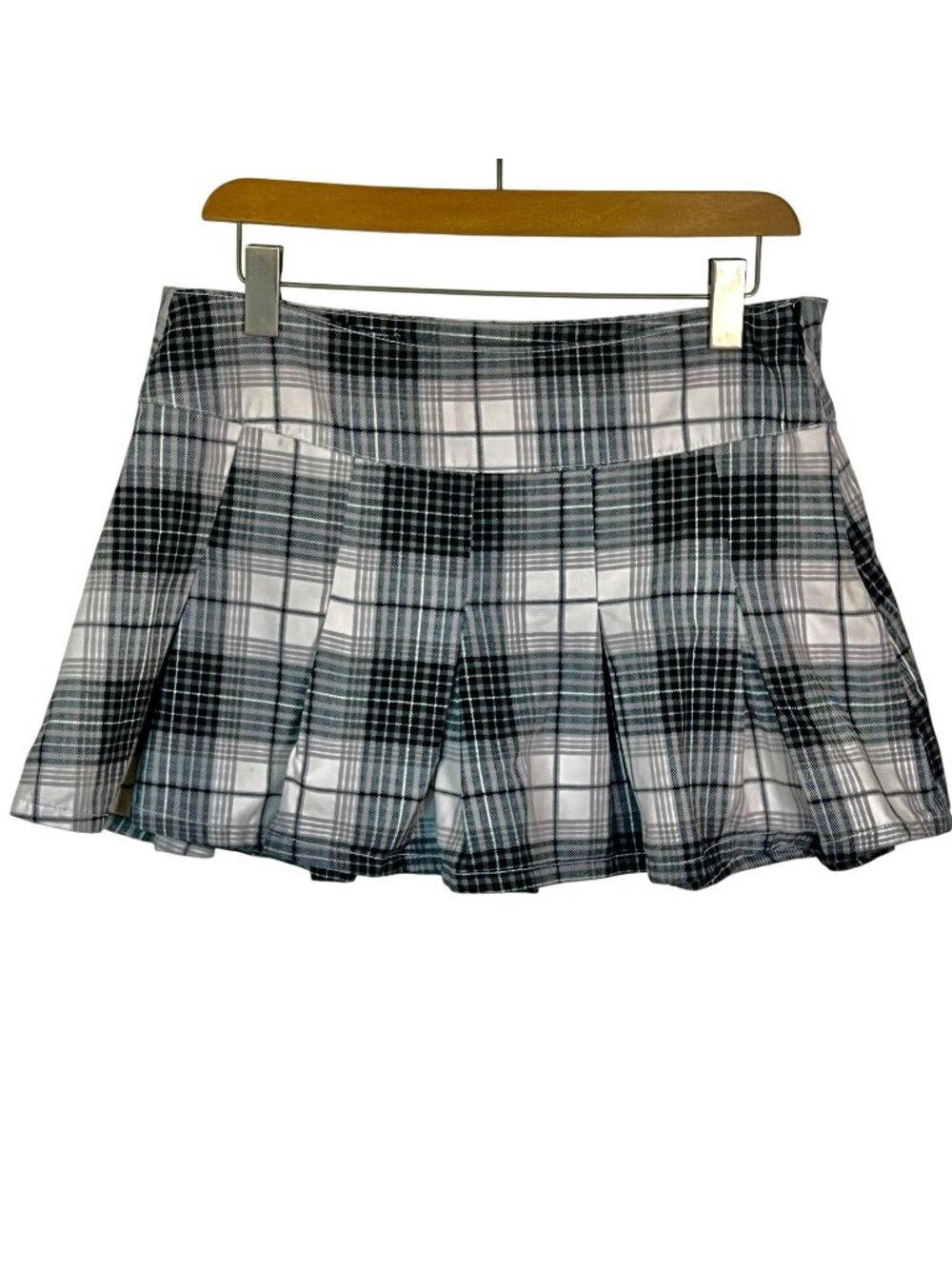 Plaid Pleated Micro Mini Skirt Cotton Y2K Preppy Schoolgirl Grunge Black White